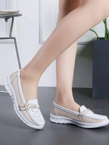 Two Tone Cut Out Slip On Sneakers - Beige - View 3