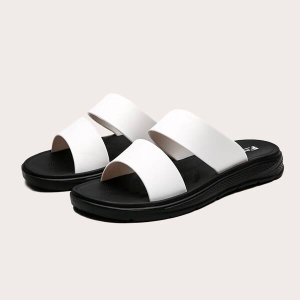 

Men Double Strap Slides, Black and white