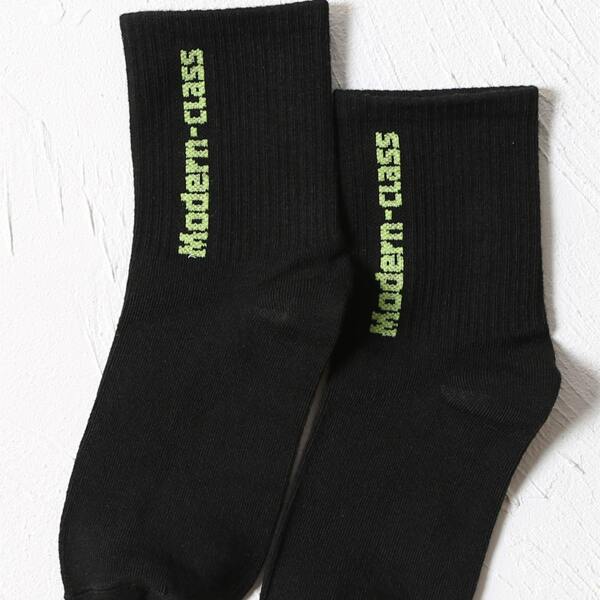 

Letter Graphic Crew Socks, Black
