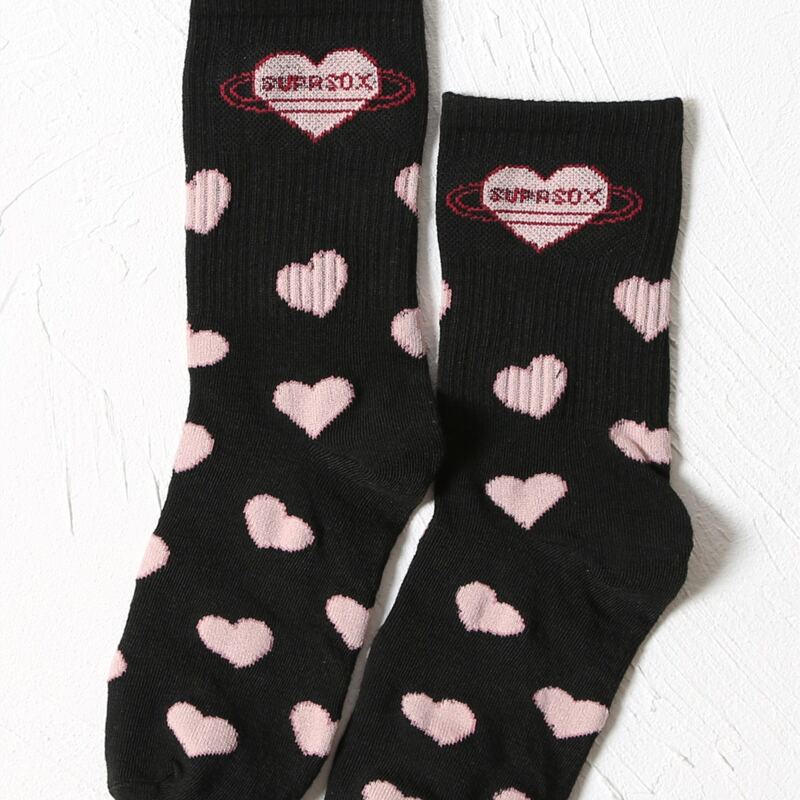 

Heart Pattern Crew Socks, Black