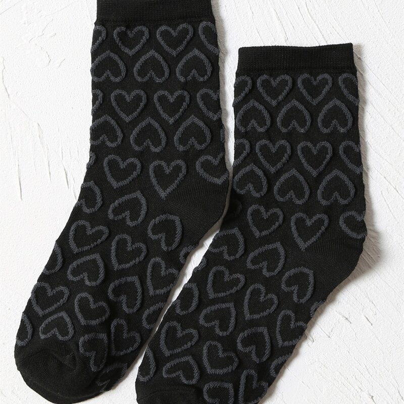 

Heart Pattern Crew Socks, Black