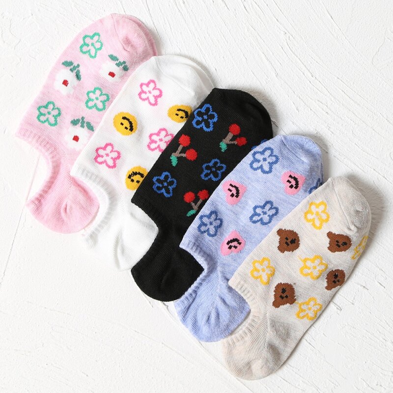 

5pairs Cartoon Pattern Invisible Socks, Multicolor