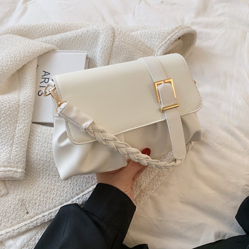 

Ruched Buckle Decor Shoulder Bag, White