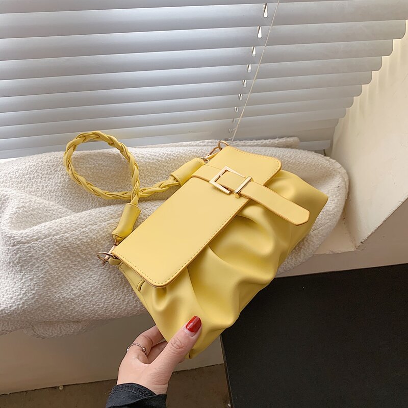 

Buckle Decor Ruched Design Shoulder Bag, Yellow