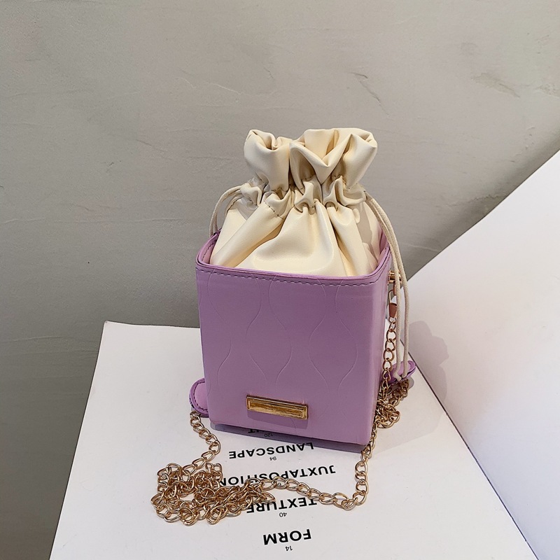 

Drawstring Chain Strap Box Bag, Purple