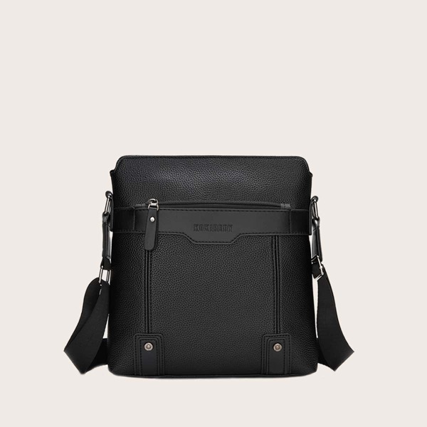 

Men Letter Embossed Crossbody Bag, Black
