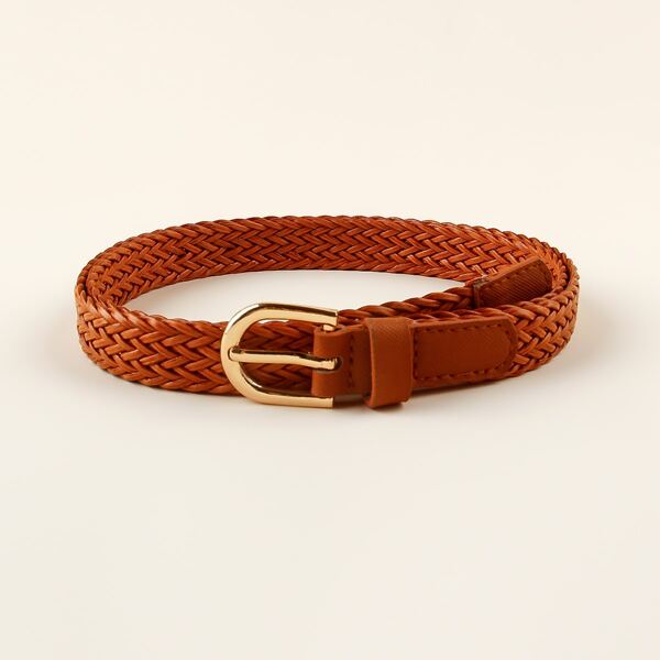 

Metal Buckle Woven Belt, Brown