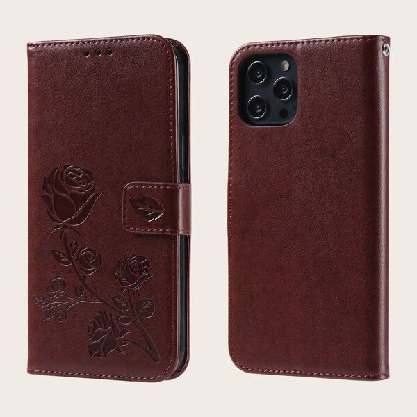 

Flower Print Wallet Design Phone Case, Brown