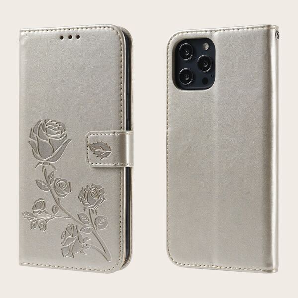 

Flower Print Wallet Design Phone Case, Silver