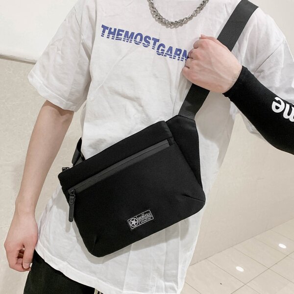 

Men Letter Patch Crossbody Bag, Black
