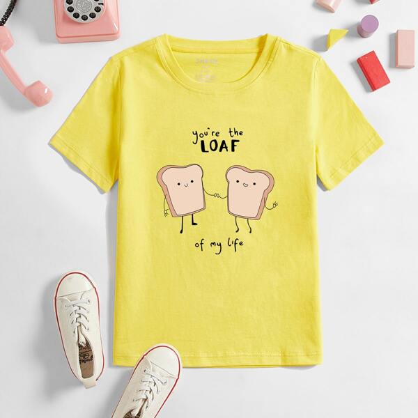 

Toddler Boys Slogan & Cartoon Print Round Neck Tee, Yellow