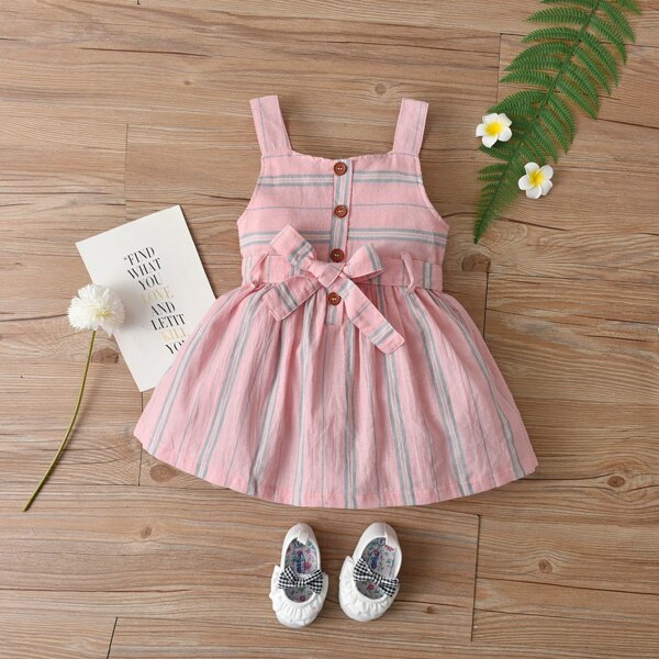 

Toddler Girls Striped Self Tie Cami Dress, Pink