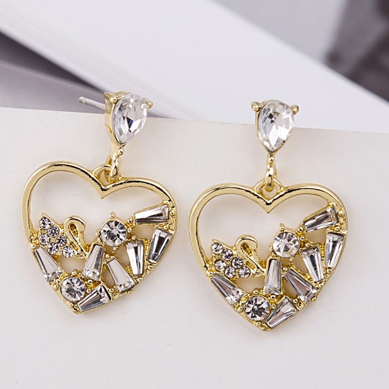 

Rhinestone Decor Charm Earrings, Gold