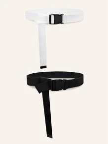 2pcs Simple Tape Belt Adjustable For S Pants Fall, Autumn, Halloween - Black and White - View 2