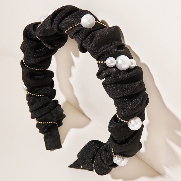 

Faux Pearl Decor Headband, Black