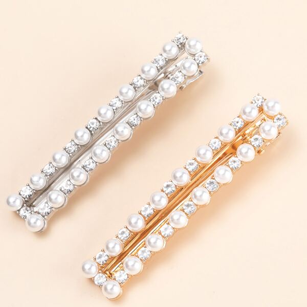 

2pcs Faux Pearl Decor Hair Clip, Multicolor