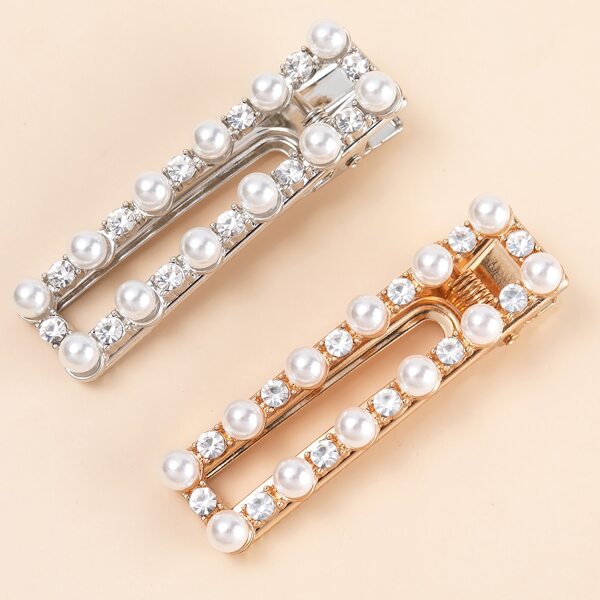 

2pcs Faux Pearl & Rhinestone Decor Hair Clip, Multicolor