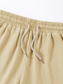 SHEIN Unity Shorts track con estampado de letra de cintura con cordón - Beis - Ver 4