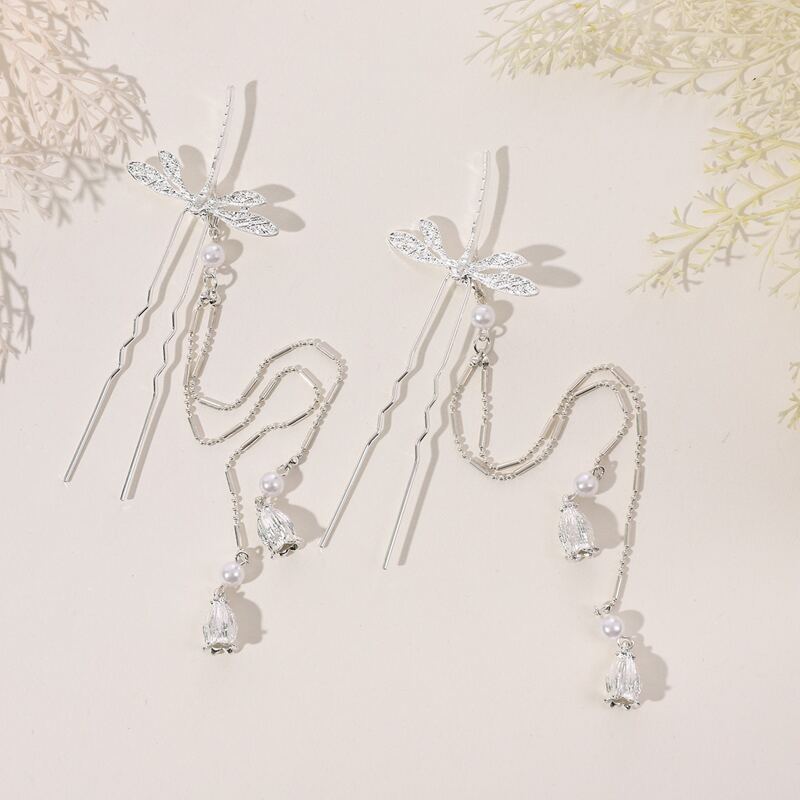 

2pcs Faux Pearl Decor Hair Pin, Silver