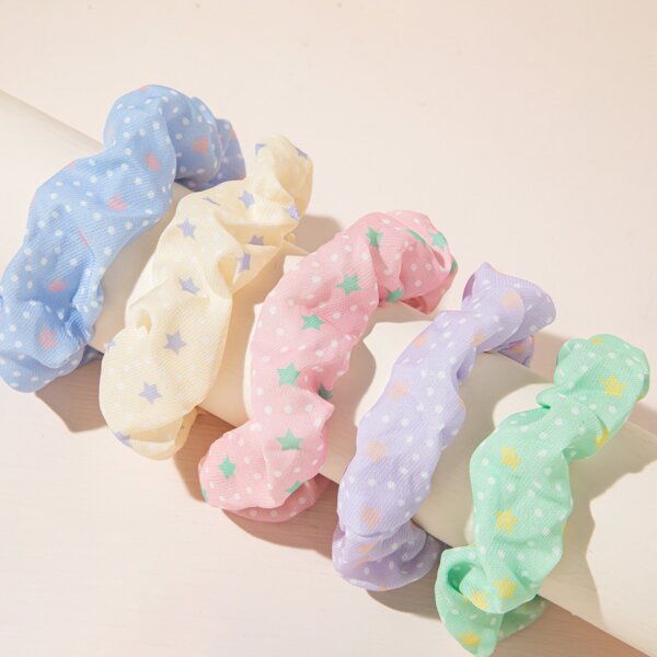 

5pcs Polka Dot Scrunchie, Multicolor