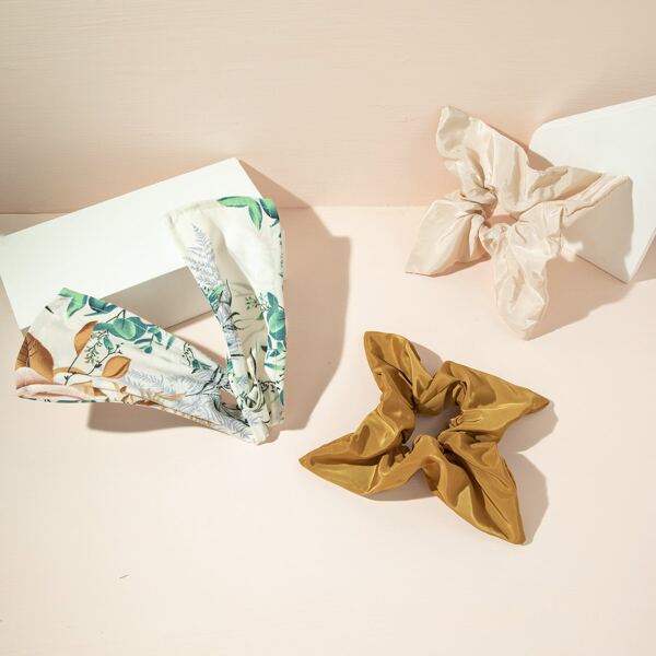 

3pcs Leaf Print Hair Tie, Multicolor