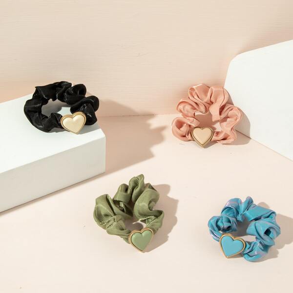 

4pcs Heart Decor Scrunchie, Multicolor