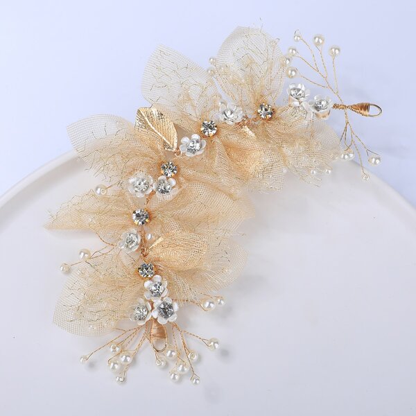 

Rhinestone & Faux Pearl Decor Hair Band, Gold