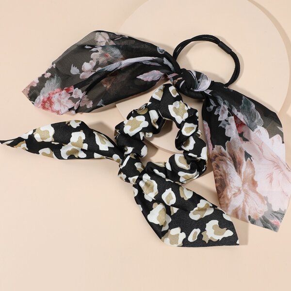 

2pcs Floral Print Hair Tie, Multicolor