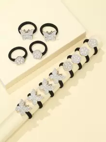 12 قطعة ربطات شعر مزينة بالراين على شكل فراشة ملكية، إكسسوارات شعر زهرية للشاطئ، حامل ذيل الحصان للشاطئ، ربطات شعر مطاطية، أربطة شعر مموجة، حبال شعر مطاطية، إكسسوارات رأس - الأسود - مشاهدة 1