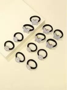 12 قطعة ربطات شعر مزينة بالراين على شكل فراشة ملكية، إكسسوارات شعر زهرية للشاطئ، حامل ذيل الحصان للشاطئ، ربطات شعر مطاطية، أربطة شعر مموجة، حبال شعر مطاطية، إكسسوارات رأس - الأسود - مشاهدة 2