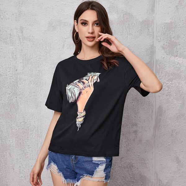 

Dollar And Hand Print Tee, Black