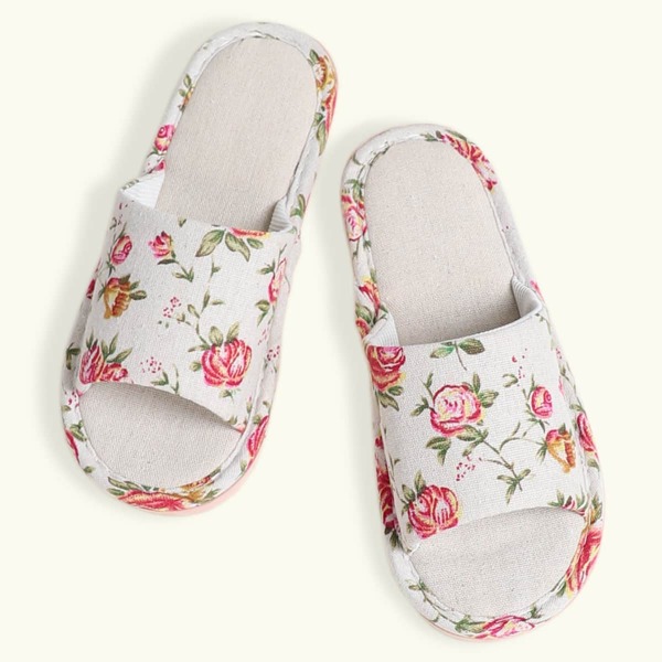 

Floral Graphic Bedroom Slippers, Beige