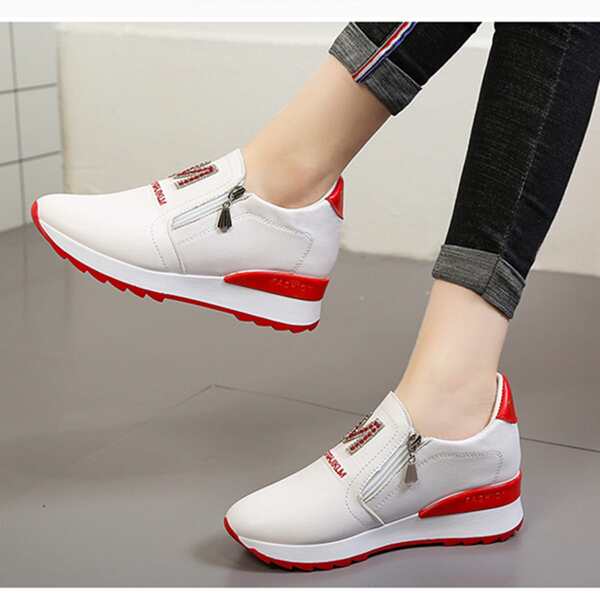 

Rhinestone Decor Wedge Sneakers, Red and white