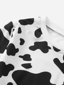SHEIN Niñas con estampado de vaca Top & Pantalones - Blanco y Negro - Ver 4