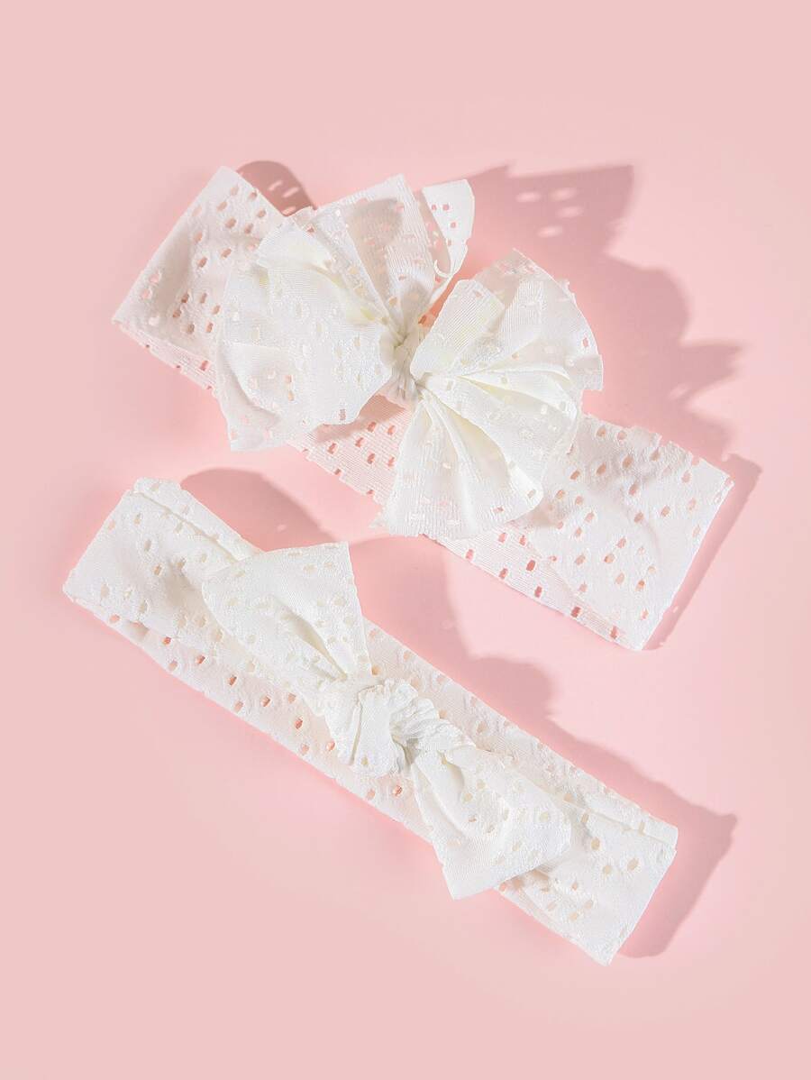 2pcs Baby Bow Decor Hair Band - White - View 1