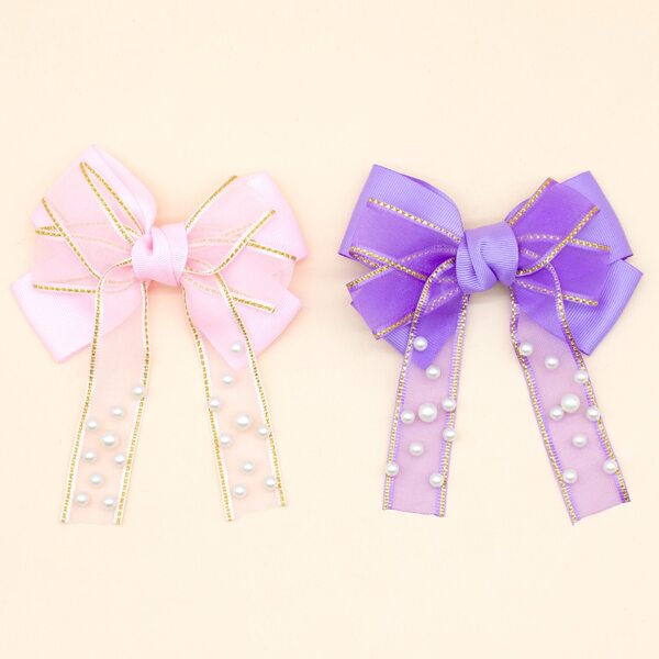

2pcs Toddler Girls Faux Pearl & Bow Decor Hair Clip, Multicolor