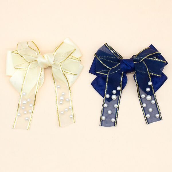 

2pcs Toddler Girls Faux Pearl & Bow Decor Hair Clip, Multicolor