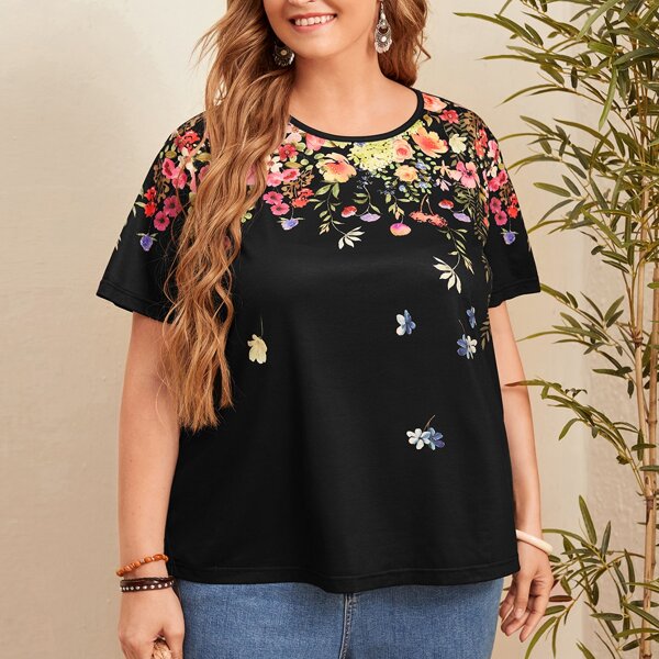 

Plus Floral Print Tee, Black