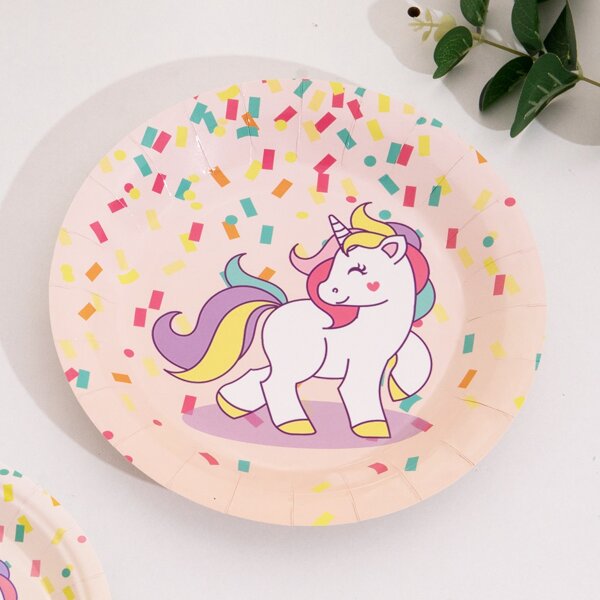 

10pcs 7 Inch Unicorn Print Disposable Plate, Multicolor