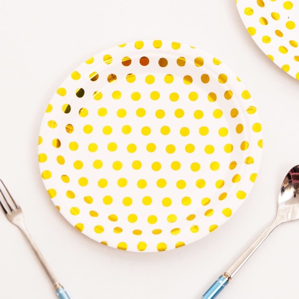 

10pcs 7 Inch Polka Dot Pattern Disposable Plate, Gold