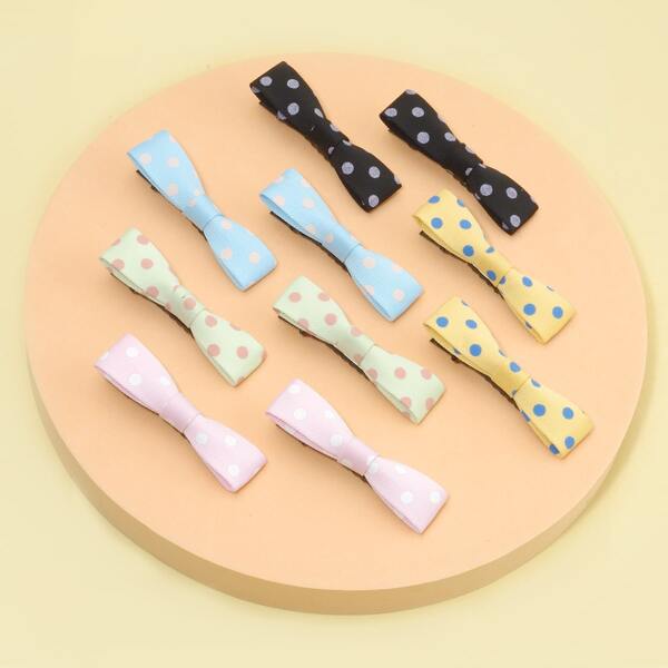 

10pcs Toddler Girls Polka Dot Bow Decor Hair Clip, Multicolor