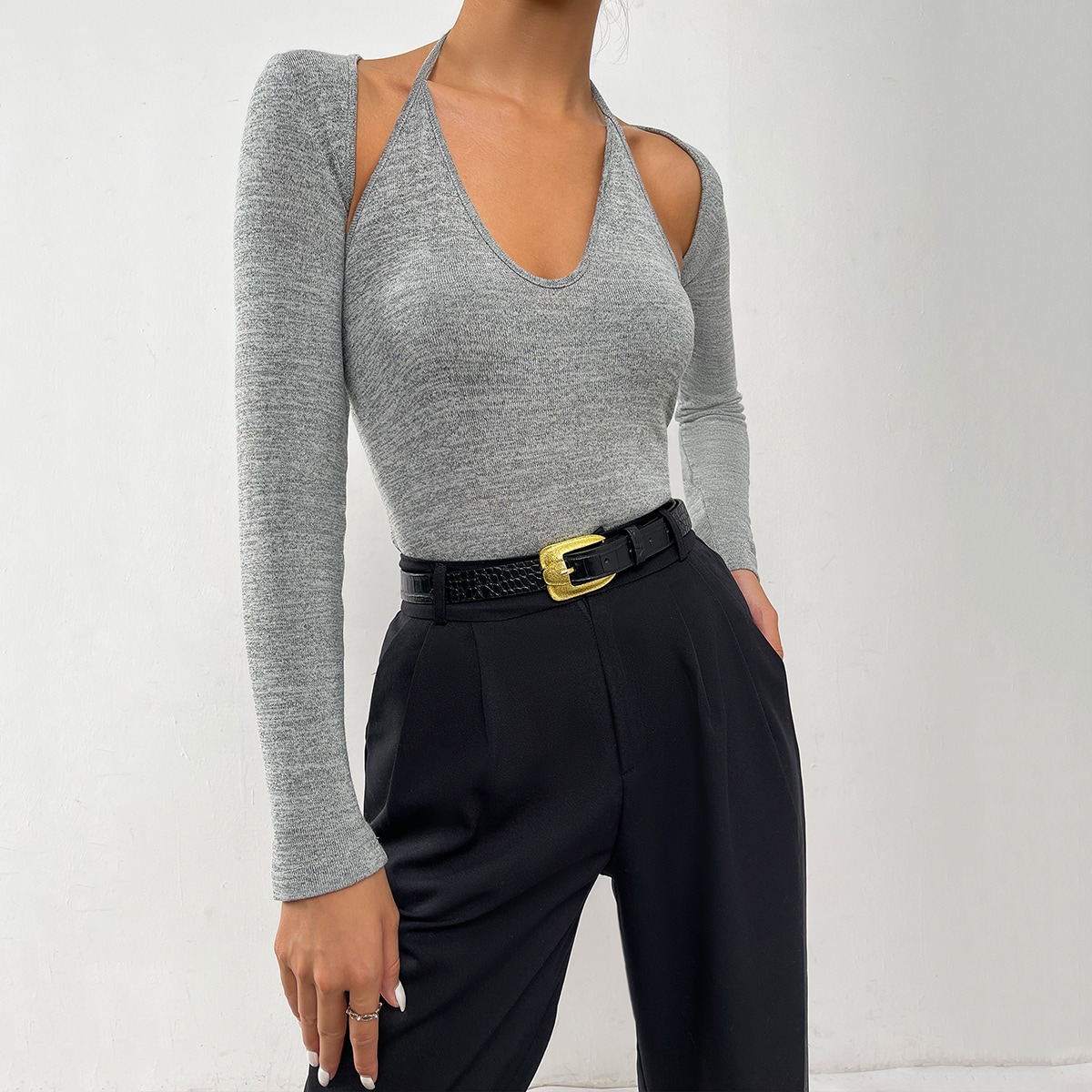 Вязаный топ халтер с болеро