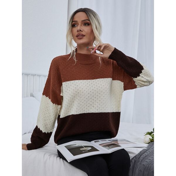 

Mock Neck Color Block Drop Shoulder Sweater, Multicolor