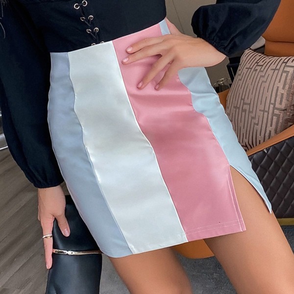

Color Block Split Hem Straight Skirt, Multicolor