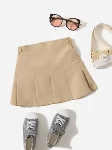 SHEIN Young Girl Skater Skirt, College Style Urban Chic, Suitable For Cool And Comfortable In Spring, Summer And Autumn. Suitable For 4-7 Years Old Girls, Suitable For Going To School, Staying At Home, And Traveling - Khaki - View 1