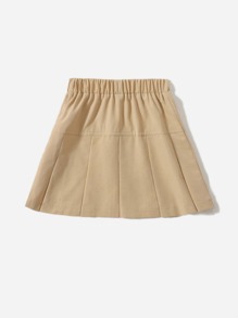 SHEIN Young Girl Skater Skirt, College Style Urban Chic, Suitable For Cool And Comfortable In Spring, Summer And Autumn. Suitable For 4-7 Years Old Girls, Suitable For Going To School, Staying At Home, And Traveling - Khaki - View 2