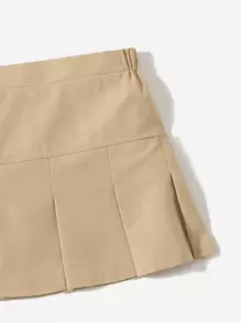 SHEIN Young Girl Skater Skirt, College Style Urban Chic, Suitable For Cool And Comfortable In Spring, Summer And Autumn. Suitable For 4-7 Years Old Girls, Suitable For Going To School, Staying At Home, And Traveling - Khaki - View 4