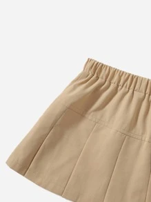 SHEIN Young Girl Skater Skirt, College Style Urban Chic, Suitable For Cool And Comfortable In Spring, Summer And Autumn. Suitable For 4-7 Years Old Girls, Suitable For Going To School, Staying At Home, And Traveling - Khaki - View 5