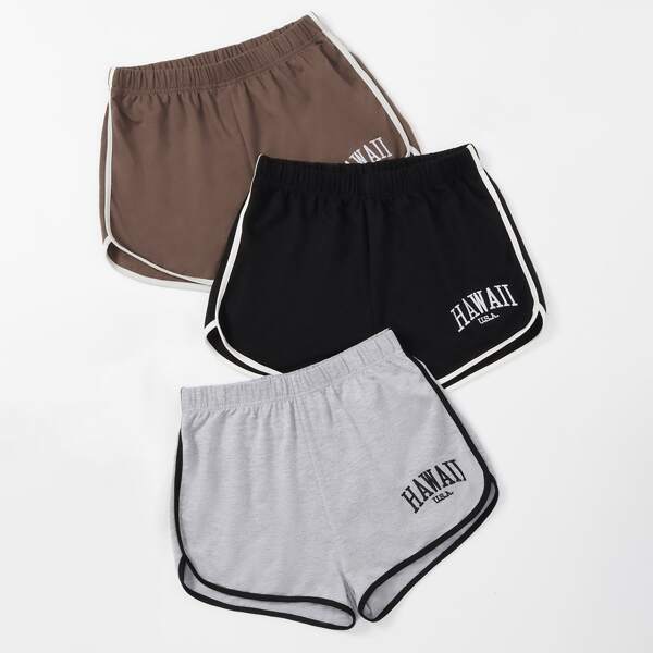 

3pcs Letter Graphic Track Shorts, Multicolor