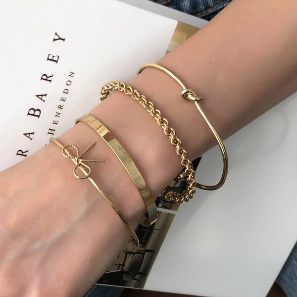 

4pcs Bow Decor Bracelet, Gold